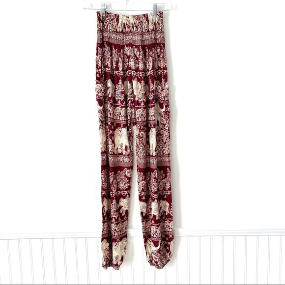 Elephant Burgundy Ruched Waist Harem Pants Small - Picture 1 of 8
